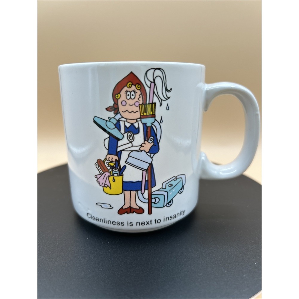 Vintage Russ Berrie Cleanliness Is Next To Insanity Coffee Mug Humor 8024 White